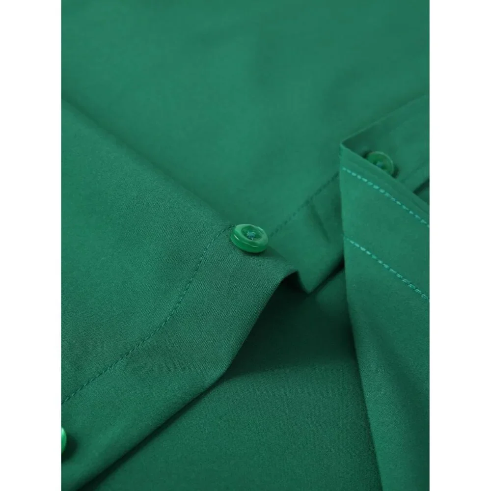 Men's Green Dress Long Sleeve Button Down Business Formal Stretch Shirts - Picture 5 of 6